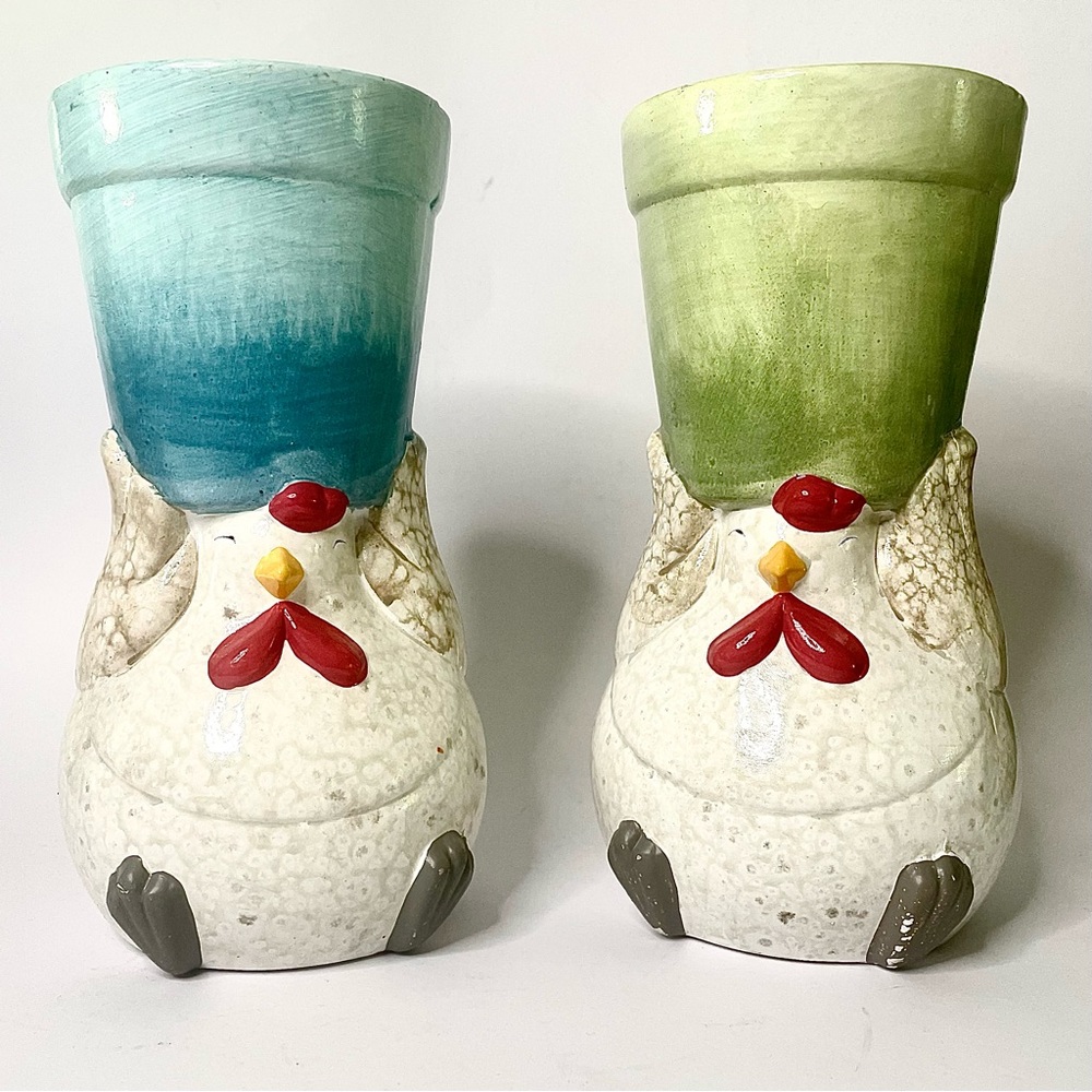 Melrose Terracotta Chicken With Flower Pot / Planter - Set of 2
